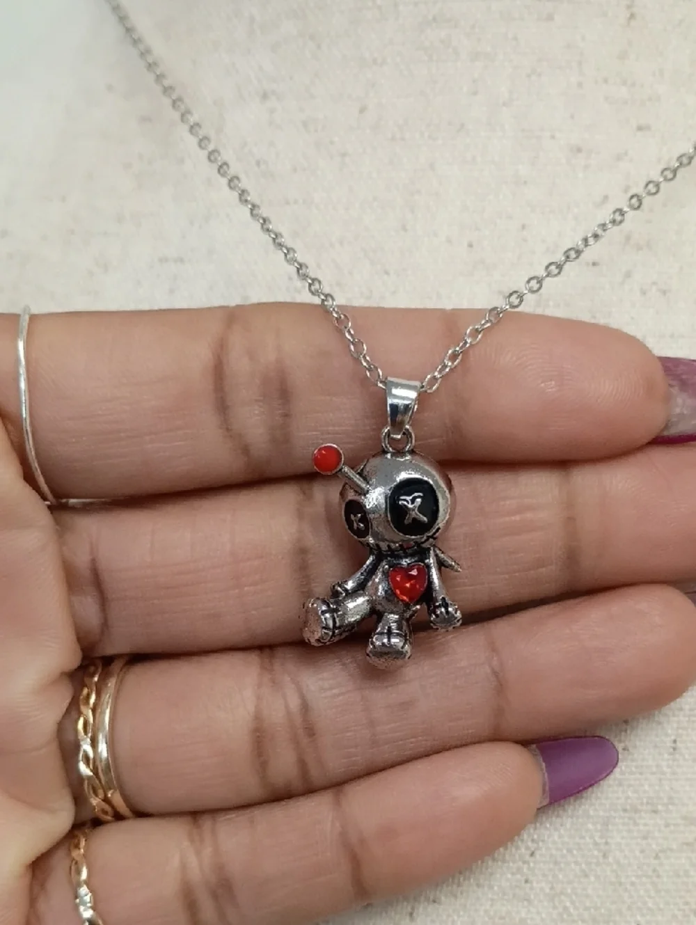 Charm Pendant Necklace Silver Tone Red Crystal Accent Chain